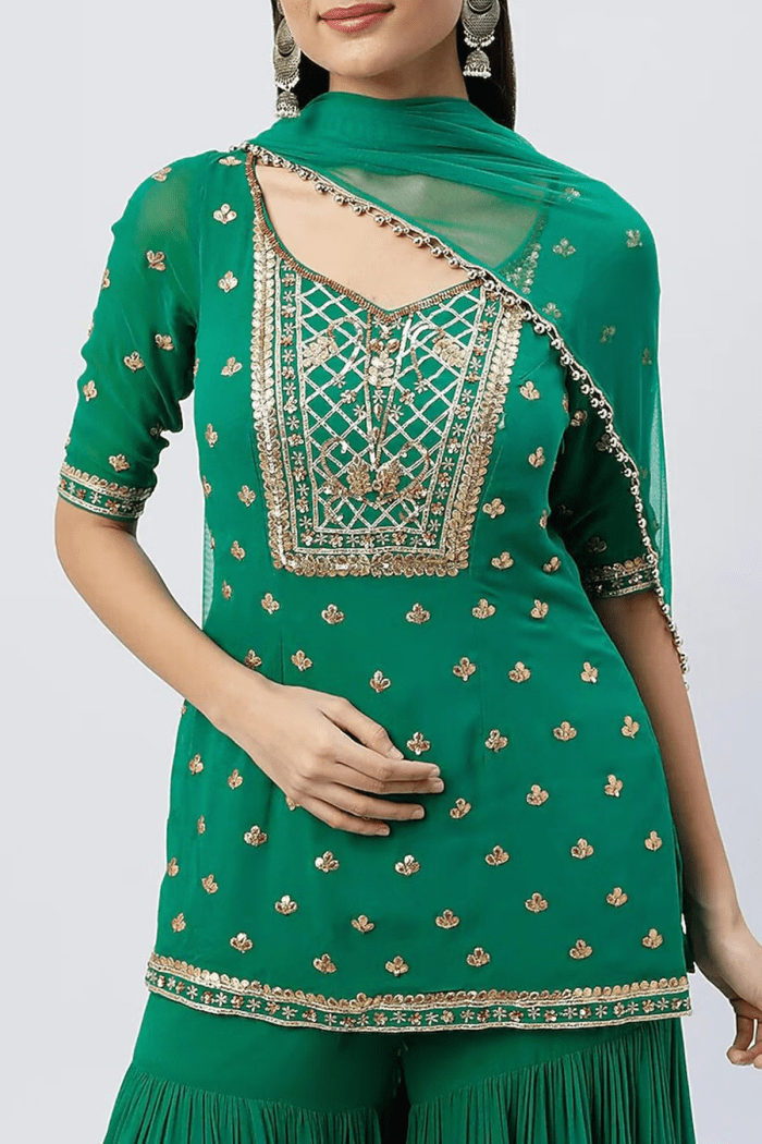 Esha Koul -Kurta with layered sharara set - The Grand Trunk