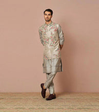 Load image into Gallery viewer, Anushree Reddy -  Grey Rawsilk iris thread embroidered bandi kurta set - The Grand Trunk