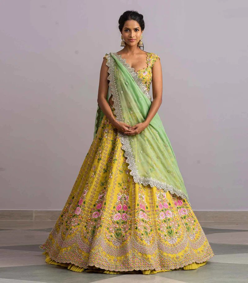 Buy Gulzar Yellow Lehenga Set by Designer ANUSHREE REDDY Online at Ogaan.com