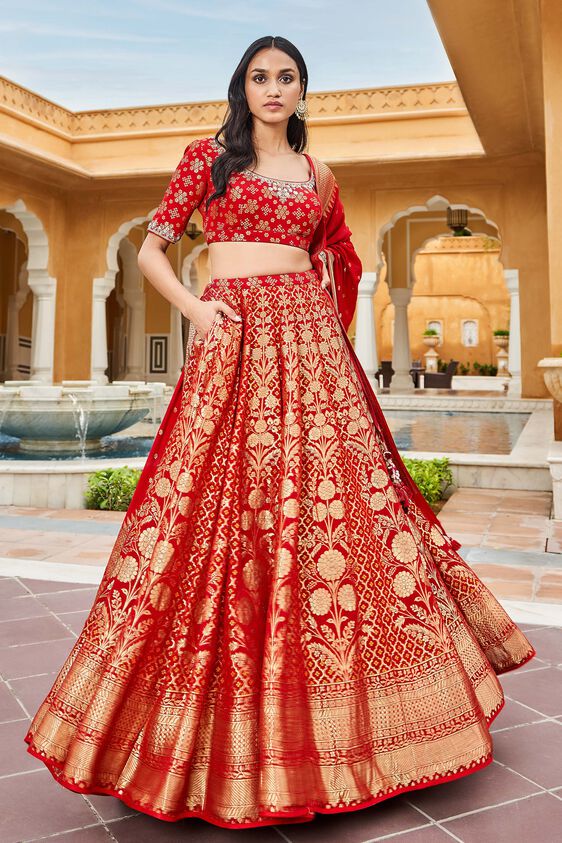 Valimai Lehenga Set - Red - The Grand Trunk