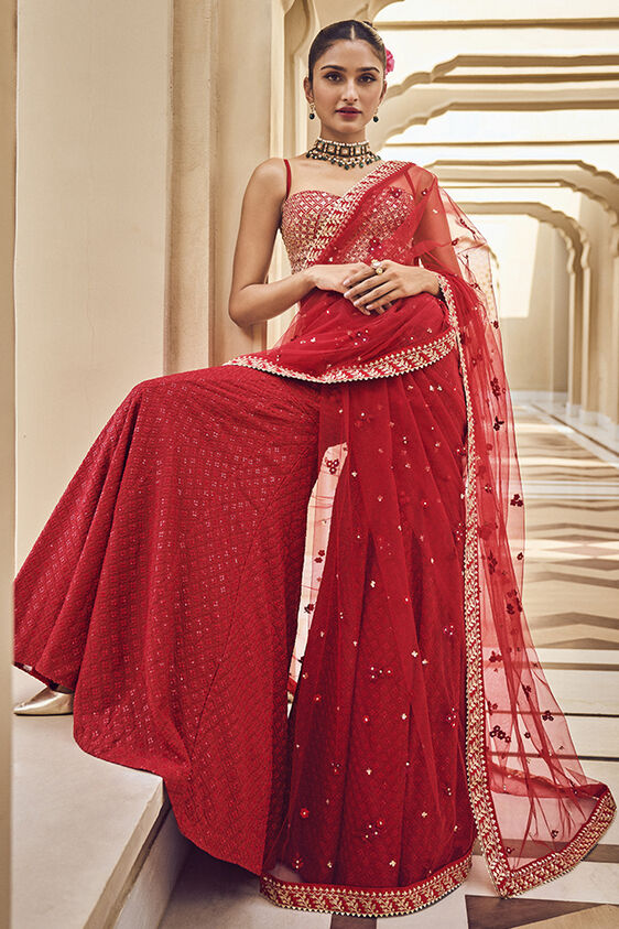 Aanandi Gharara Set - Red - The Grand Trunk