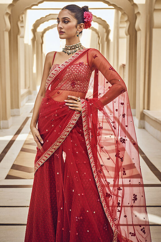 Aanandi Gharara Set - Red - The Grand Trunk