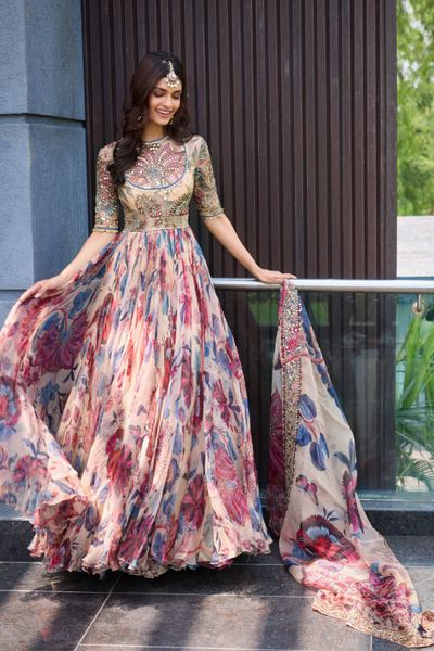 Aida Hand Embroidered Anarkali paired with Dupatta