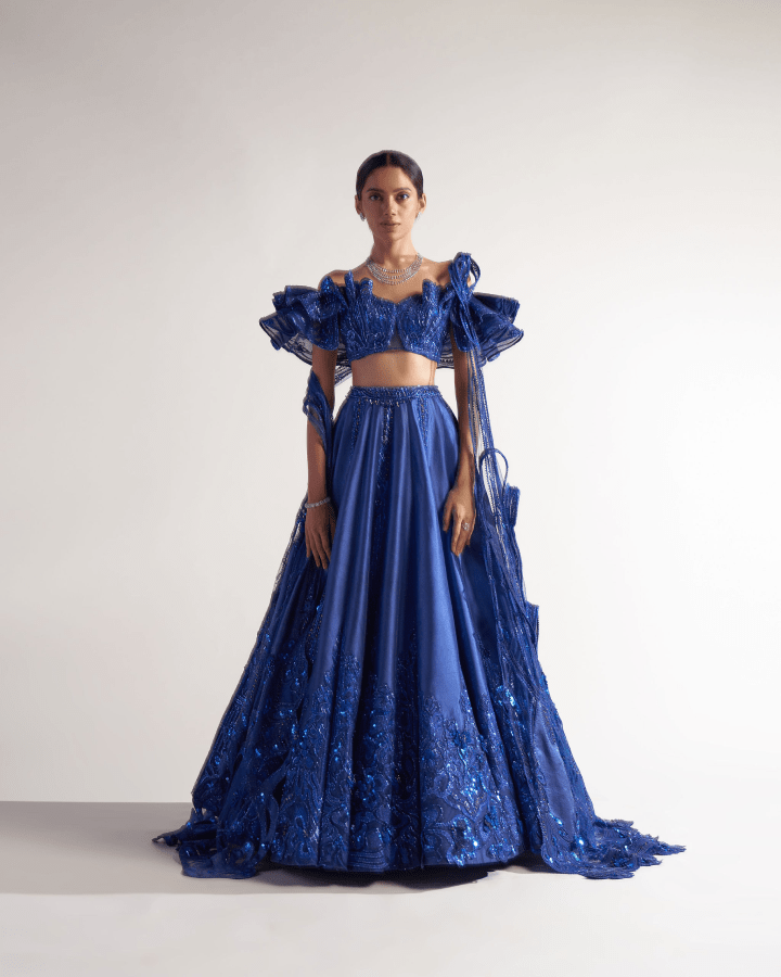 Sulakshana Monga Blue Assam Silk Lehenga - The Grand Trunk