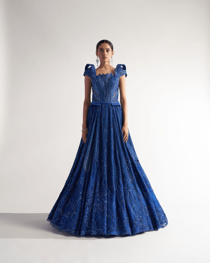 Sulakshana Monga Blue Flap Gown - The Grand Trunk