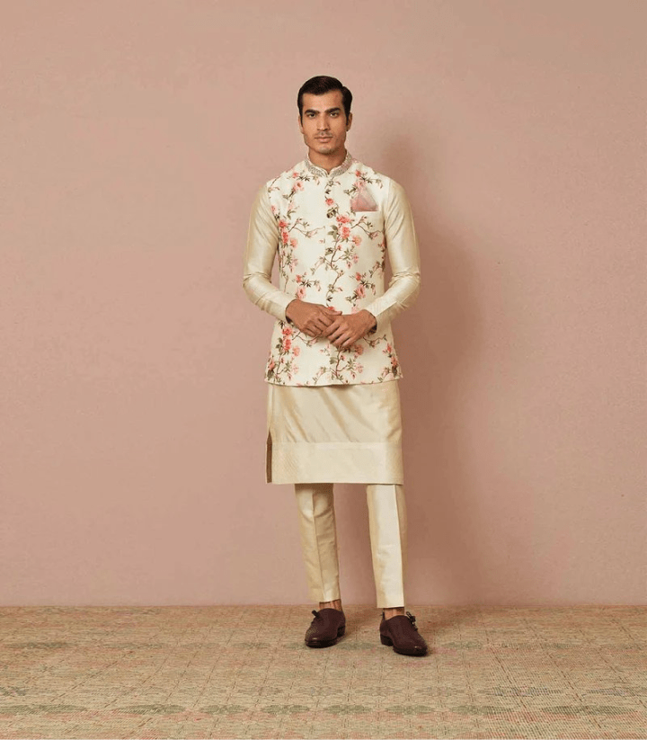 Anushree Reddy - Ivory Floral  Printed Bandi Set - The Grand Trunk