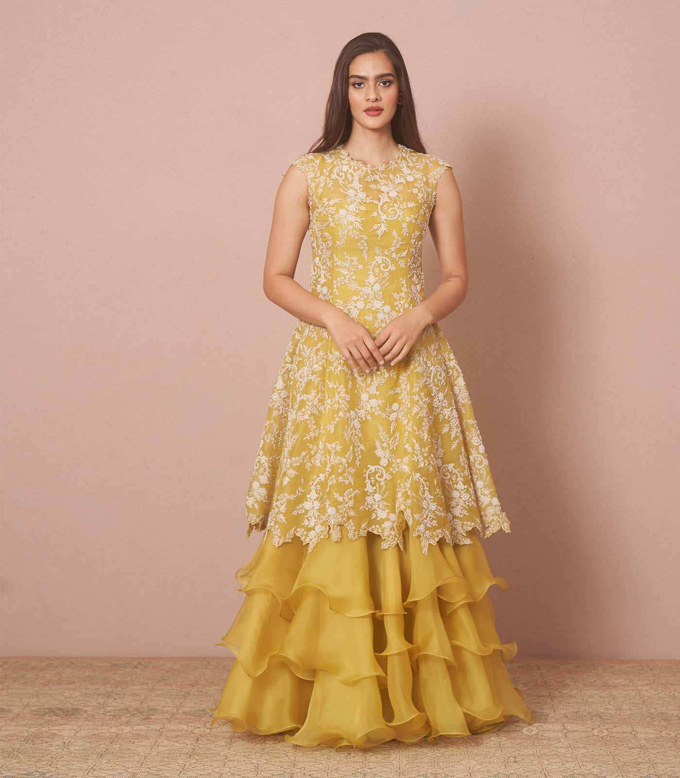 Anushree Reddy layered ruffle dress Saffron Yellow / XL Anushree Reddy layered ruffle dress Saffron Yellow / XL