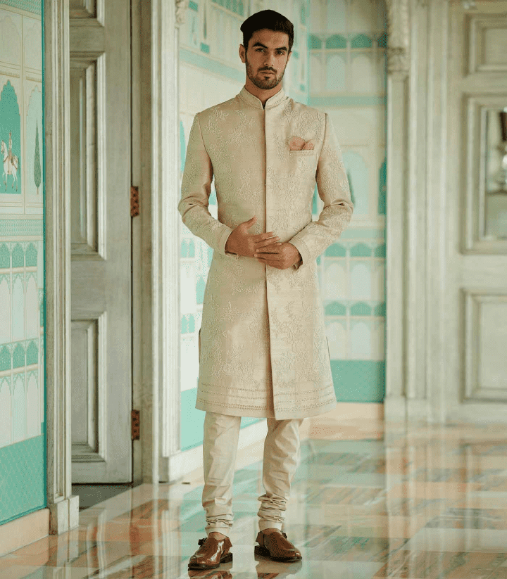 Anushree Reddy - Pearl floral embroidered sherwani set - The Grand Trunk