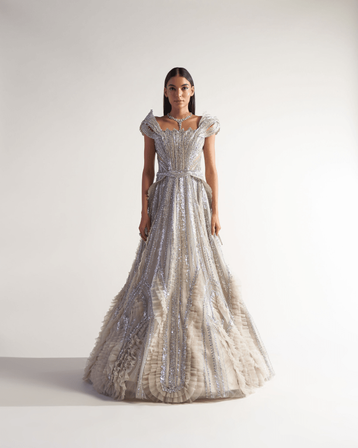 Sulakshana Monga Ivory Frilled Gown - The Grand Trunk