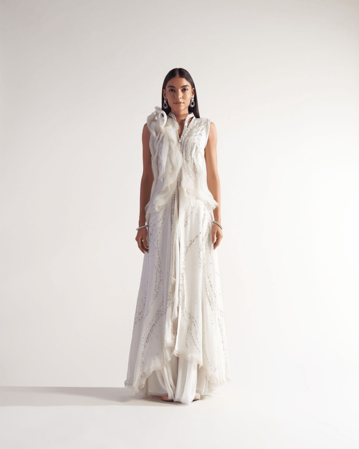 Sulakshana Monga Ivory Jacket With Flared Pants - The Grand Trunk
