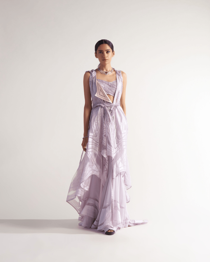 Sulakshana Monga Lilac Appliqued Jacket Set - The Grand Trunk