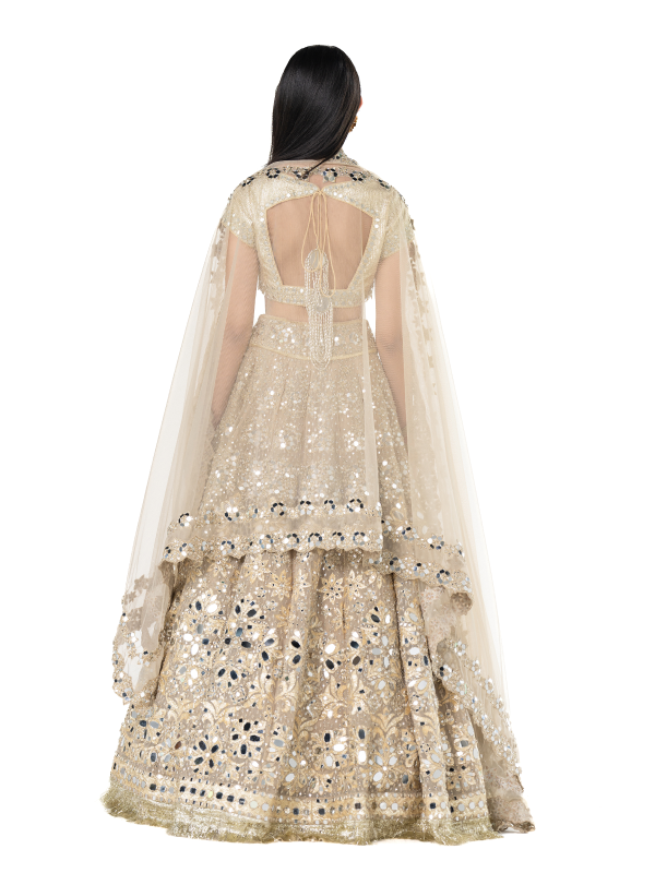 Abhinav Mishra Beige Golden lehenga set - The Grand Trunk