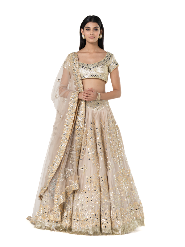 Abhinav Mishra Beige lehenga set - The Grand Trunk