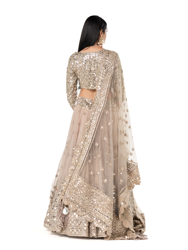 Abhinav Mishra Moon Grey Embellished lehenga Set - The Grand Trunk