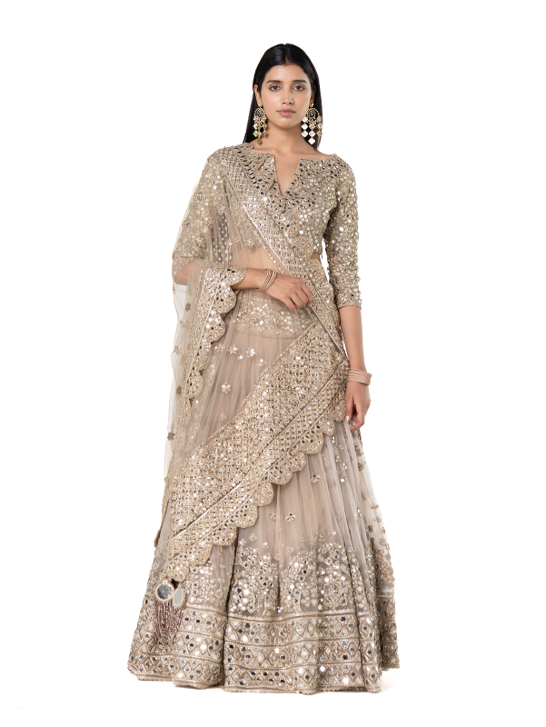 Abhinav Mishra Moon Grey Embellished lehenga Set - The Grand Trunk