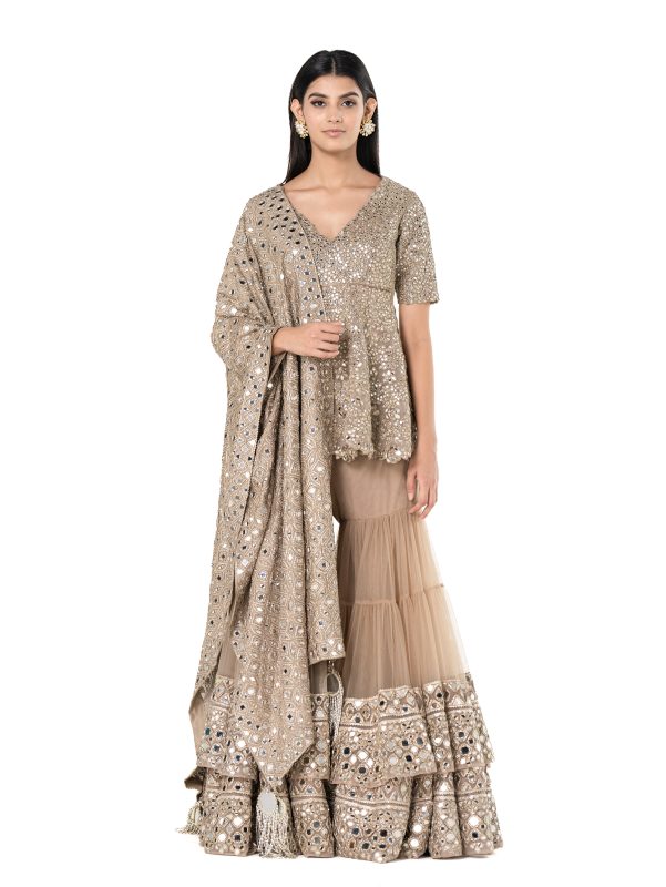 Abhinav Mishra Beige Kurta Sharara Set - The Grand Trunk