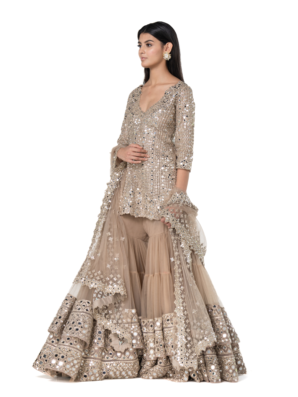 Abhinav Mishra Beige Sharara set - The Grand Trunk