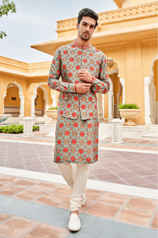 Aruj Nehru Jacket - IceBlue - The Grand Trunk