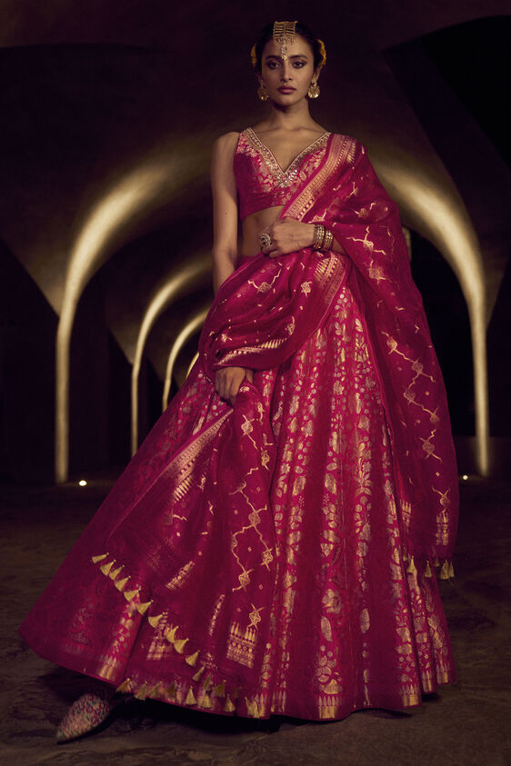 Anugraha Lehenga Set - Hot Pink - The Grand Trunk