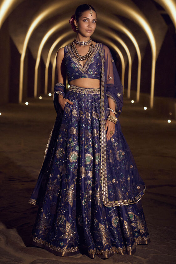 Bhramana Lehenga Set-Blue - The Grand Trunk