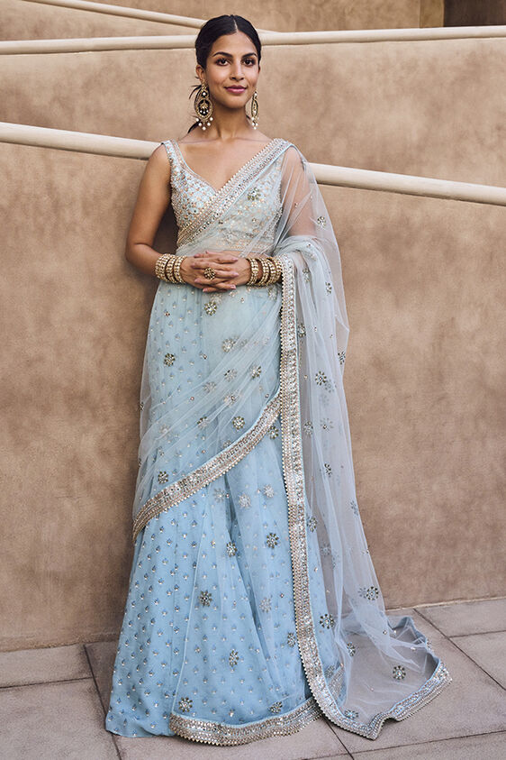 Akasa Gharara Set - Powder Blue - The Grand Trunk