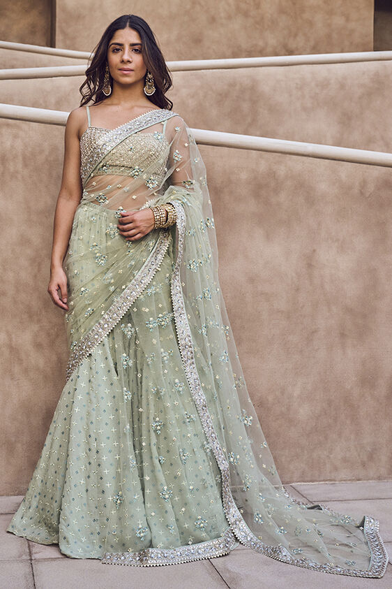 Pavitra Gharara Set - Sage - The Grand Trunk