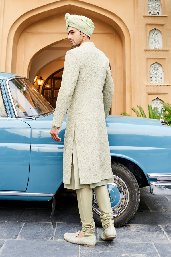 Firouz sherwani - sage green - The Grand Trunk