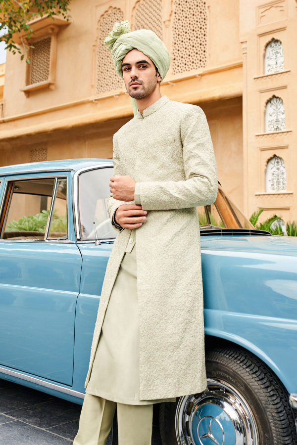 Firouz sherwani - sage green - The Grand Trunk