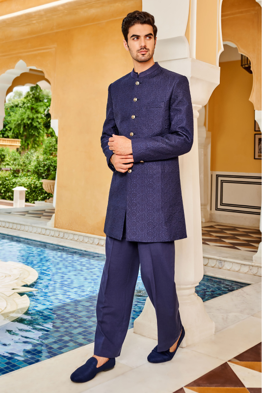 Aariz Sherwani - Navy Blue - The Grand Trunk