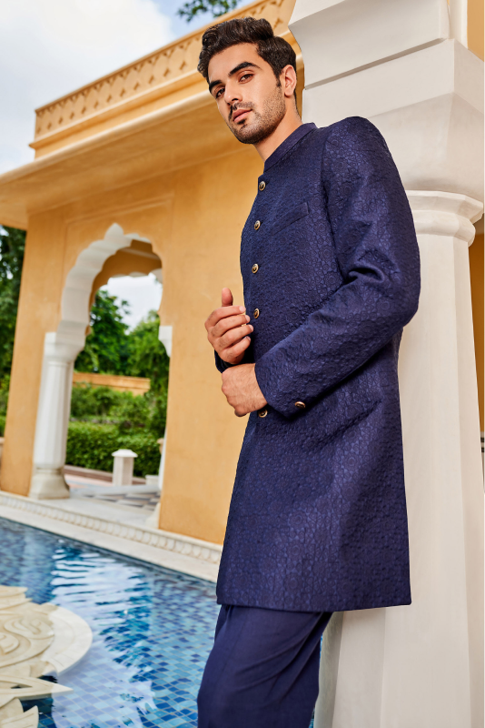 Aariz Sherwani - Navy Blue - The Grand Trunk