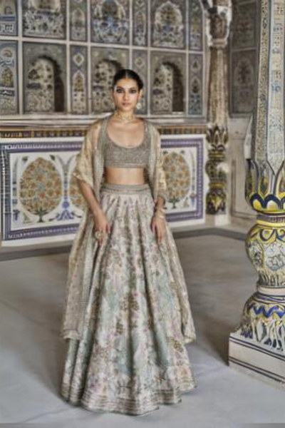 Suramya Embroidered Zardozi Silk Lehenga Set - The Grand Trunk