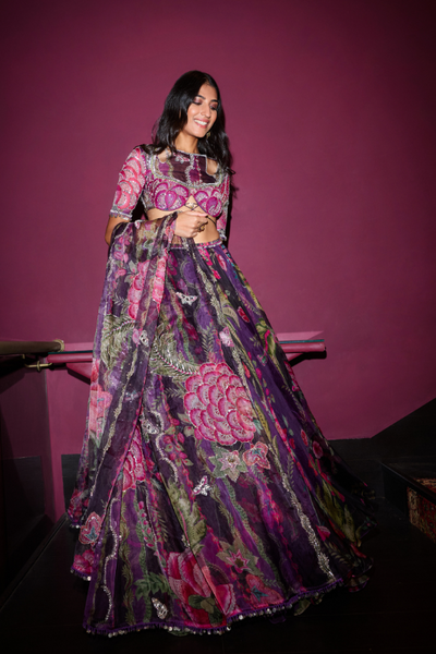 Hadia Hand Embroidered Signature Blouse and Dupatta with lehenga
