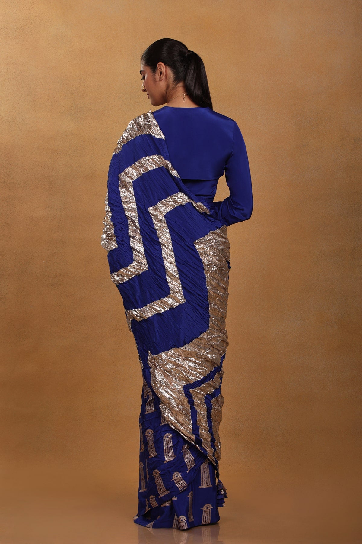 Blue Crinkle Gota Palla Saree with Blouse Piece - The Grand Trunk