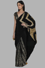 Load image into Gallery viewer, Black Crinkle Gota Palla Sari with Bunch of Birds Pre- Pleats Pleats and Blouse Piece - The Grand Trunk