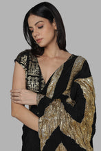 Load image into Gallery viewer, Black Crinkle Gota Palla Sari with Bunch of Birds Pre- Pleats Pleats and Blouse Piece - The Grand Trunk