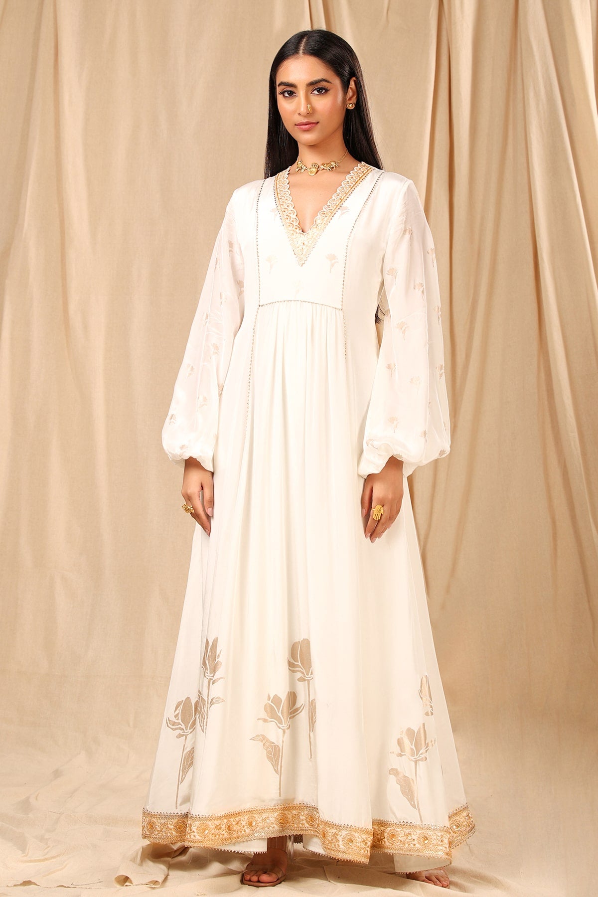 Ivory Wine Garden Kurta Dress - The Grand Trunk