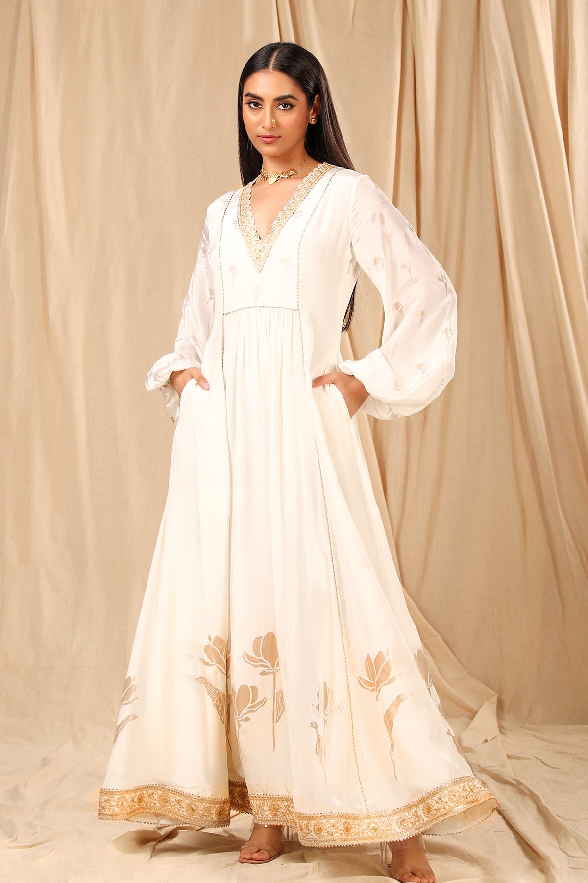 Ivory Wine Garden Kurta Dress - The Grand Trunk