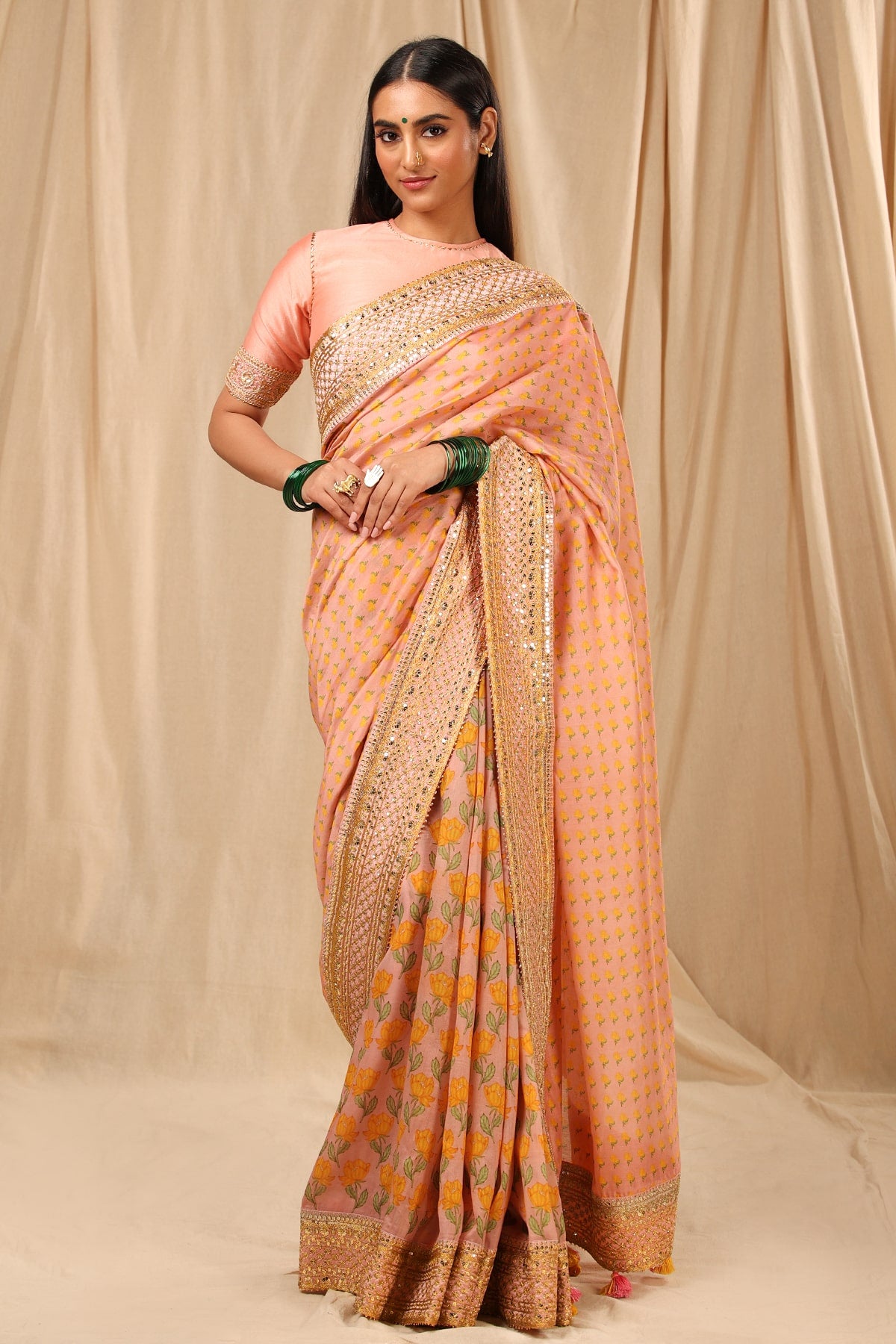 Rose Pink Bloomingdale Saree - The Grand Trunk