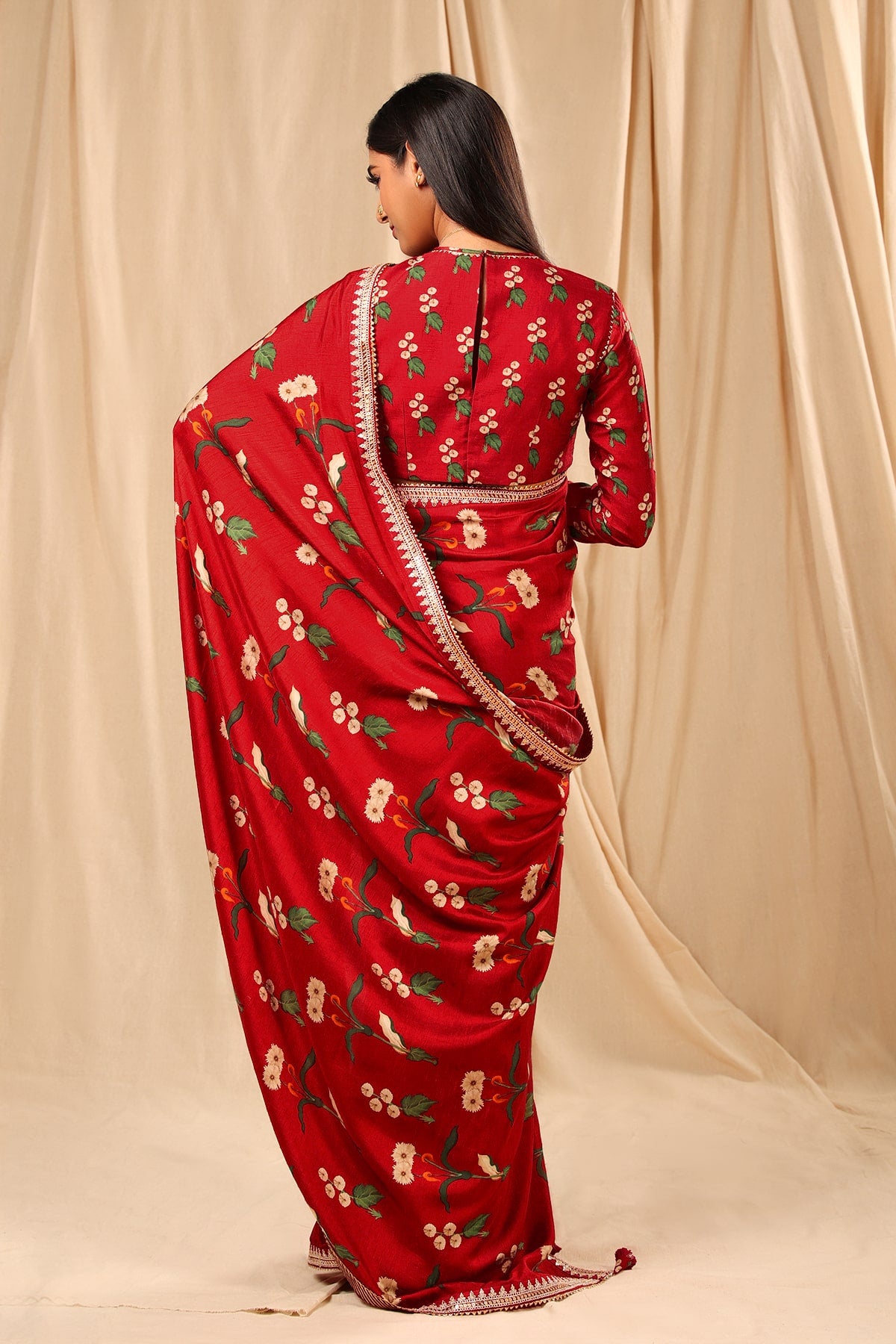 Red Spring Blossom Saree - The Grand Trunk