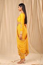 Load image into Gallery viewer, Mango Yellow Wallflower Dhoti Saree - The Grand Trunk