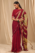 Load image into Gallery viewer, Maroon Vintage Fiona Gota Saree - The Grand Trunk