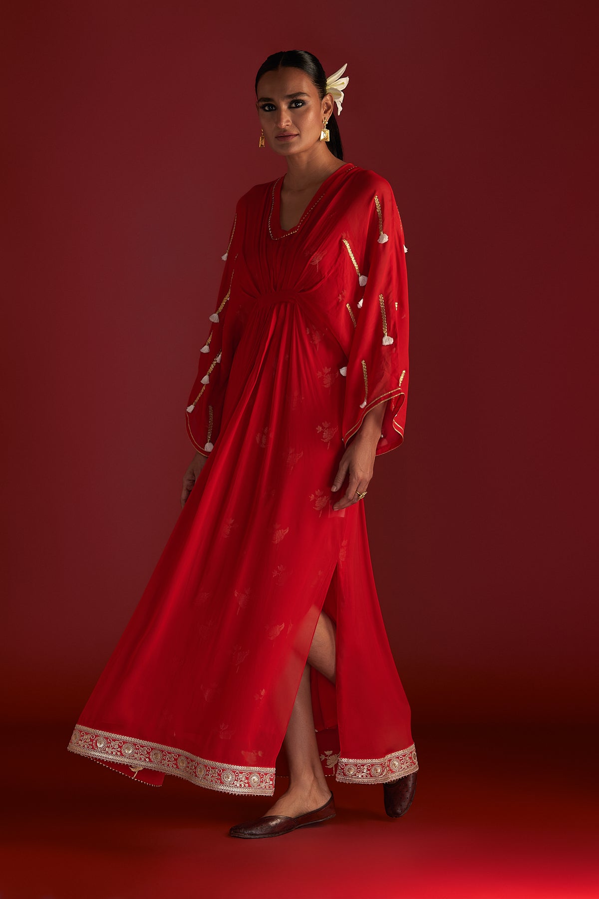 Masaba Gupta Red Gota Embroidered Kaftan With Slip - The Grand Trunk