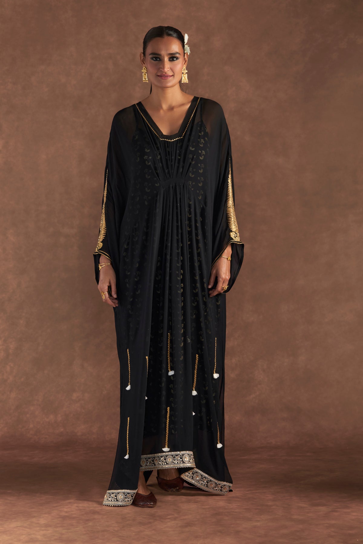 "Masaba Gupta black gota embroidered kaftan with slip " - The Grand Trunk