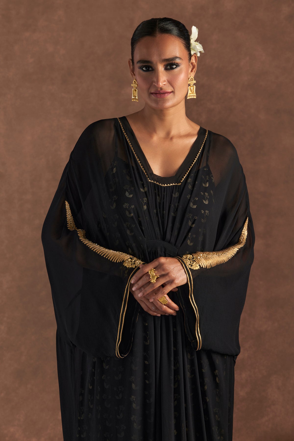 "Masaba Gupta black gota embroidered kaftan with slip " - The Grand Trunk