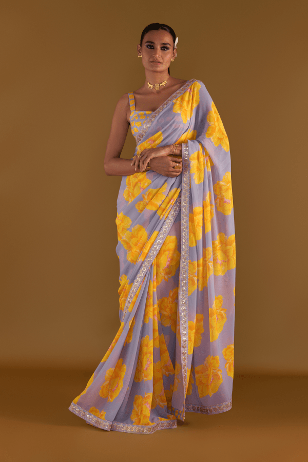 Lilac Sunshine Mimosas Saree - The Grand Trunk