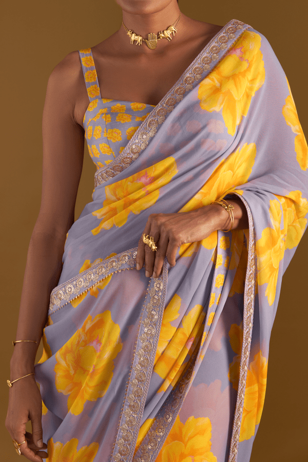 Lilac Sunshine Mimosas Saree - The Grand Trunk