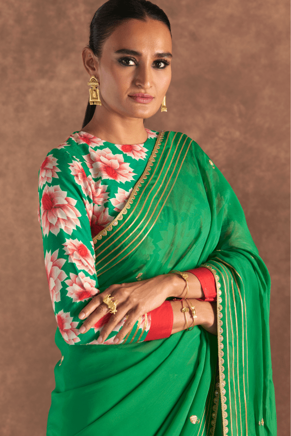 Green Berrybloom Saree - The Grand Trunk