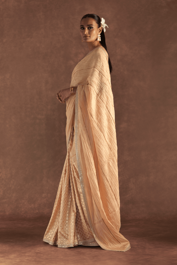 Beige Crushed Honeycomb Saree - The Grand Trunk