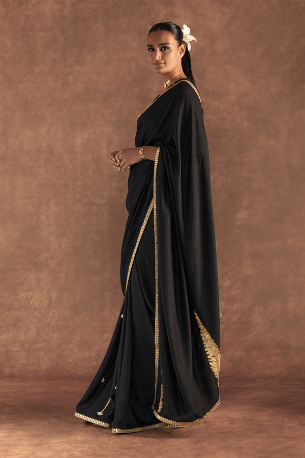 Black 'Paan-Patti' Saree - The Grand Trunk