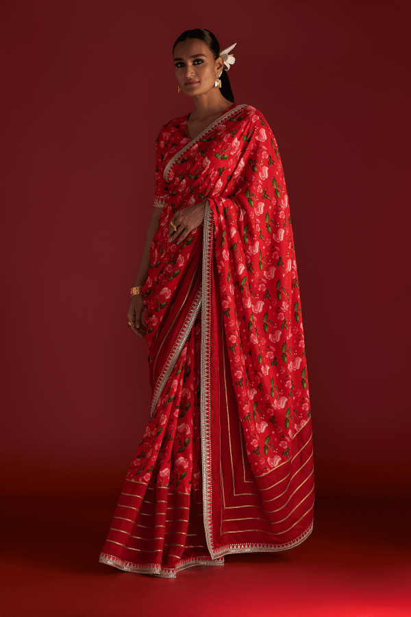 Red Rain Lily Saree - The Grand Trunk